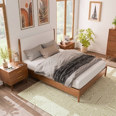 Riverstone Queen Walnut and Boucle Bedroom Set with Brass Handles