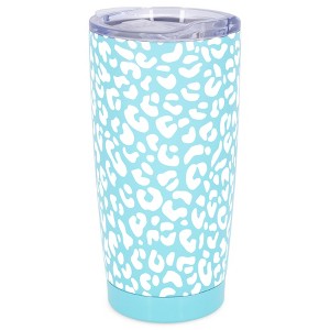 Elanze Designs 20 oz Stainless Steel On the Go Insulated Travel Tumbler With Push Top Lid, White Cheetah Leopard Print Sky Blue - 1 of 4