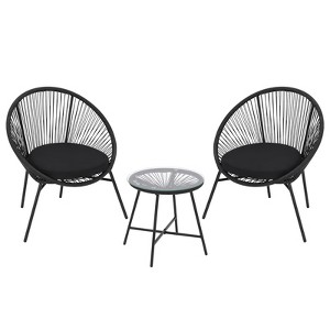 3 Pieces Patio Bistro Set Outdoor Acapulco Chair with Glass Top Coffee Table, Wicker Furniture Sets - 1 of 4
