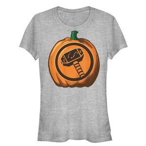 Juniors Womens Marvel Halloween Thor Hammer Pumpkin T-Shirt - 1 of 3