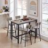 Gulches 5-Piece Bar Table Set with 4 PU Upholstered Bar Stools - 47.24"L Rustic Grey Table, Sturdy Iron Frame, Backrest & Footrest, Ideal - 3 of 4