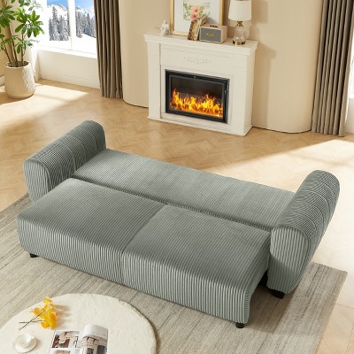 Corduroy 3-Seater Sleeper Sofa - 2-in-1 Convertible Couch with Storage & Cushions for Living Room, Apartment or Office