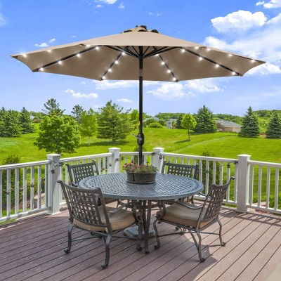 Sonkuki 9ft LED Round Outdoor Patio Market Umbrella w/Aluminum Pole and 8 Sturdy Ribs
