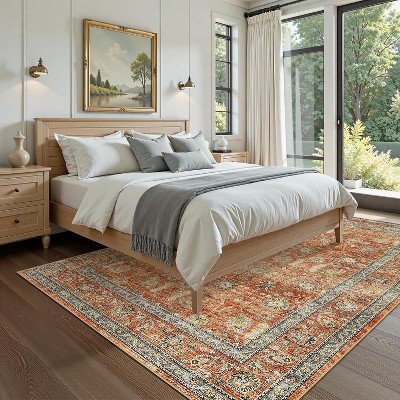 TackView Vintage Floral Area Rug, Machine Washable Boho, Soft Low-Pile Carpet, Non Slip Floral Rug, Ultra-Thin Traditional Carpet