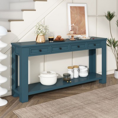 CAVINAS 63" Rustic Chic Console Table with 4 Drawers and Bottom Shelf,Farmhouse Entryway Table for Living Room,Hallway