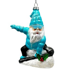 Snowboarding Gnome Glass Christmas Ornament, Winter Blue Aspen Tree Decor| OrnamentallyYou - 1 of 4