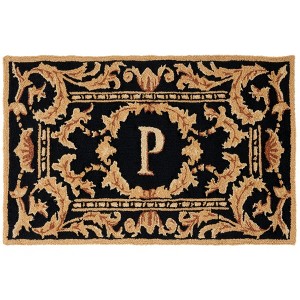 Monogram MON219 Hand Hooked Outdoor Door Mat - Black - 2'6"x4' - Safavieh - 1 of 2