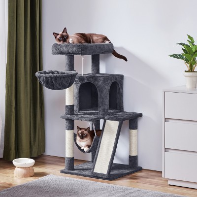 Dark Gray Plush and Sisal Freestanding Cat Tower with Condo