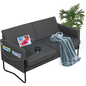 51“ Small Loveseat Sofa with USB Ports, Modern 2-Seater Couch for Small Spaces, Bedroom, Office, or Apartment – Dark Gray - 1 of 4