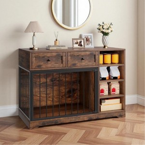 Coucheta 47" Wooden Dog Crate Furniture - Kennel with Storage Drawers & Shelves,  Style for Large/Medium Dogs - 1 of 4