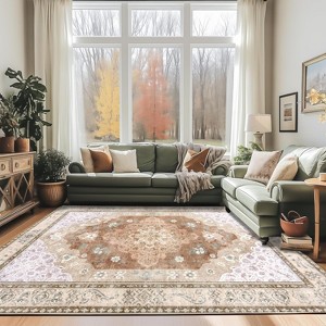 LOVEVOOK 5x7 ft Vintage Area Rugs for Living Room, Non-Slip Bedroom Floral Rug, Modern Oushak Carpet Machine Washable Rugs for Office Dining Room - 1 of 4