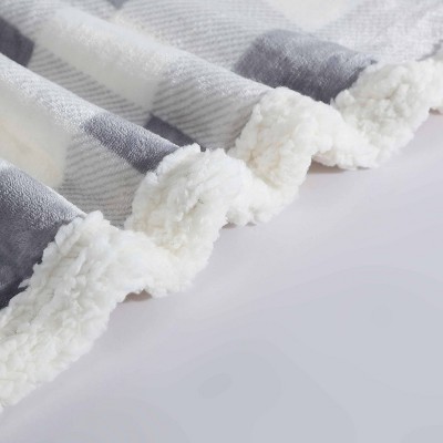 Mountain Plaid Grey Reversible Sherpa Fleece Throw Blanket