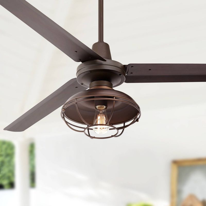 60" Casa Vieja Turbina DC Industrial Indoor Outdoor Ceiling Fan with LED Light Remote Control Oil Rubbed Bronze Cage Damp Rated for Patio Exterior, 2 of 10