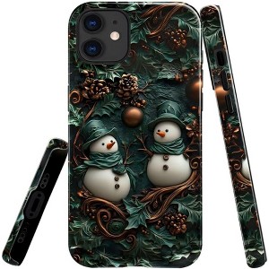 BONGEEK Case Compatible with iPhone 12,Scratch Resistant Hybrid 2-Layer Hard Shell Bright Phone Case,Christmas Retro Snowman Green Colorful - 1 of 4
