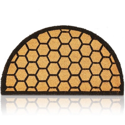 Juvale Honeycomb Half Circle Rug, Natural Coir Bee Welcome Mat, Nonslip for Indoor and Outdoor Entrance, 17 x 30 In