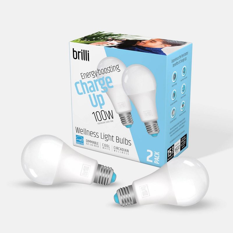 Brilli 2pk A21 100W Charge Up Energy-Boosting Dimmable LED Light Bulbs White, 1 of 14