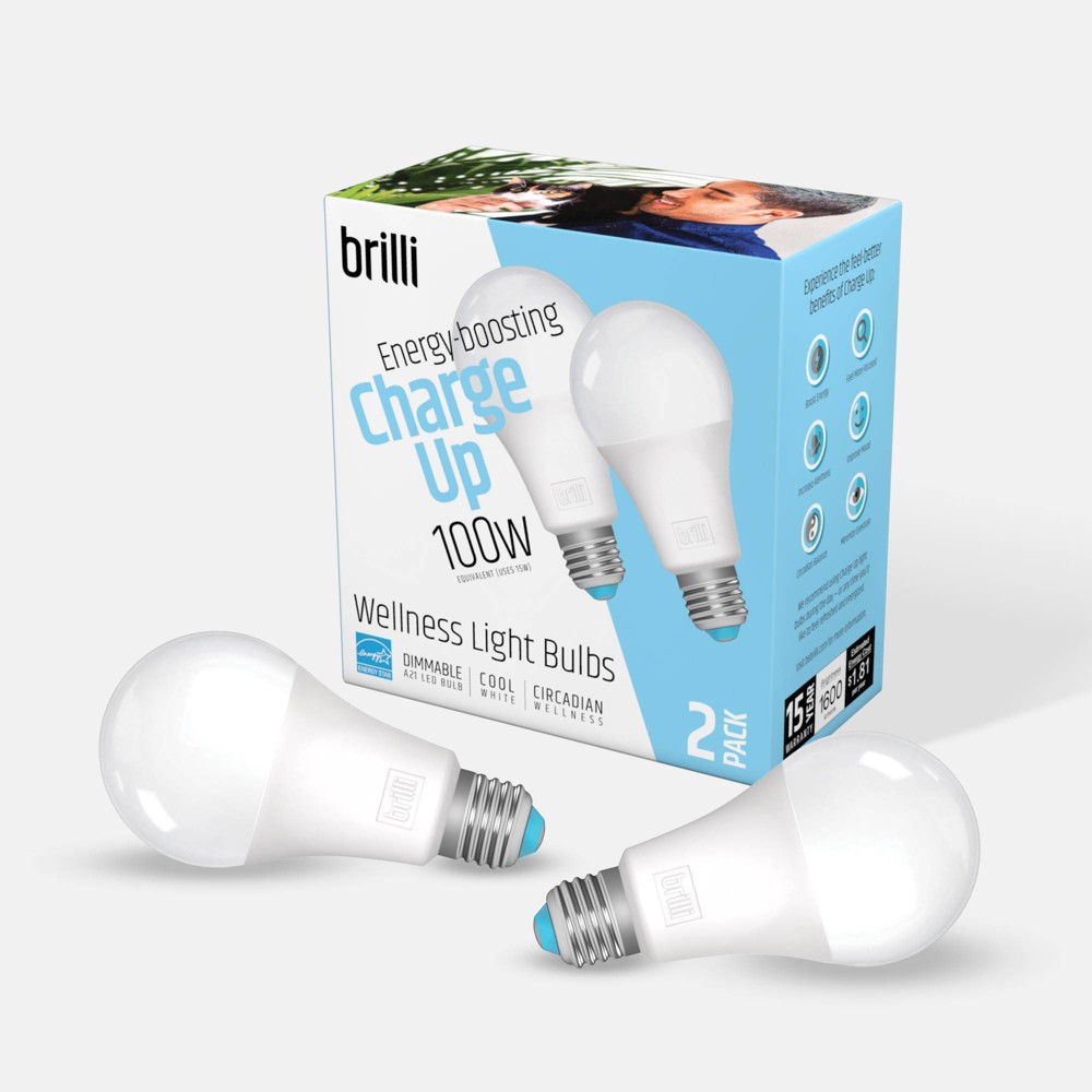 Photos - Light Bulb Brilli 2pk A21 100W Charge Up Energy-Boosting Dimmable LED  Whi