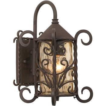 John Timberland Rustic Wall Light Sconce Dark Walnut Brown Hardwired 7" Fixture Hammered Champagne Glass for Bedroom Bathroom Home