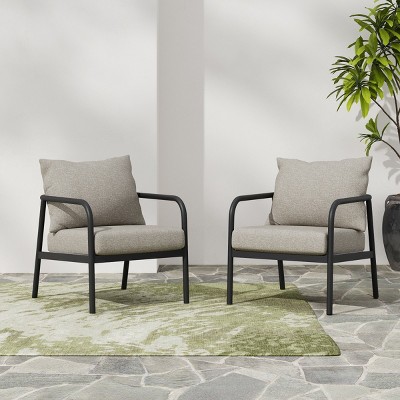 Coolbibila Outdoor Patio Club Chairs Set Of 2,Fabric Upholstered Patio Lounge Chair,Patio Arm Chairs With Back Cushions And Aluminum Frame