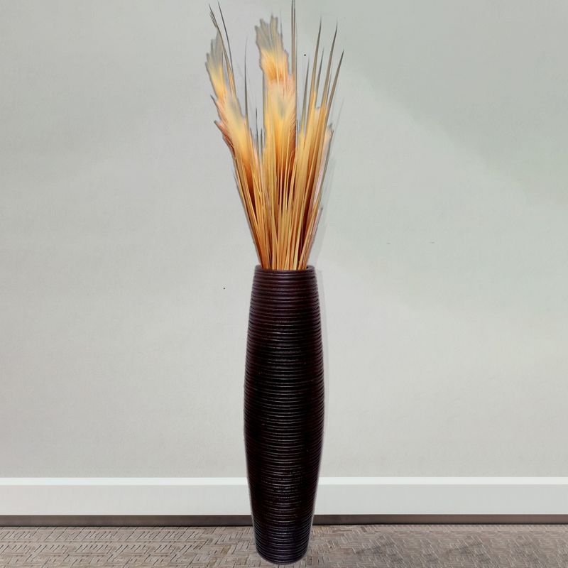 Uniquewise Brown Decorative Contemporary Mango Wood Ribbed Design Round Floor Vase, 31 Inch, 2 of 9