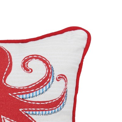 Red and White Cotton Octopus Seaside Throw Pillow