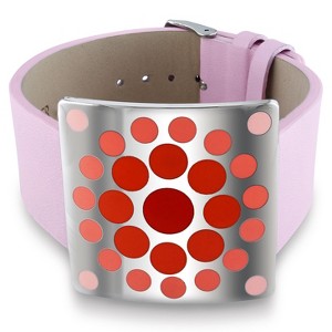 EVERLY JEWELRY | Stainless Steel Red, Orange and Pink Epoxy Stainless Steel Square Cuff Bracelet on Pink Genuine Leather, 7 inch - 1 of 1