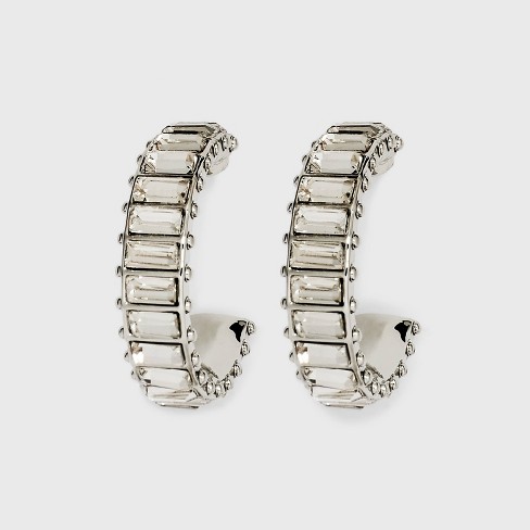 Silver crystal deals hoop earrings