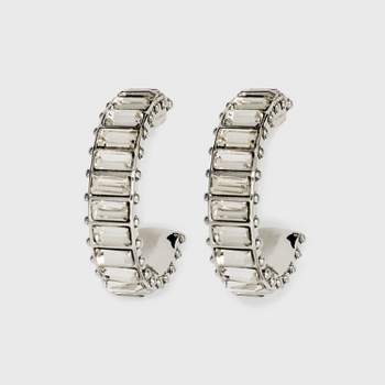 Crystal Stone Hoop Earrings - A New Day™ Silver