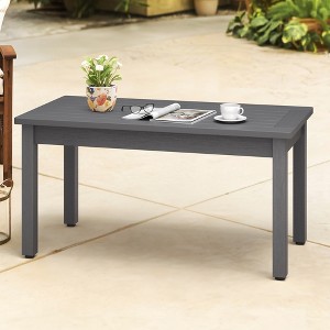 Outdoor Coffee Table Rectangle, HDPS Patio Coffee Tables for Outside, All Weather Patio Coffee Table with Slatted Tabletop for Garden, Balcony Black - 1 of 4