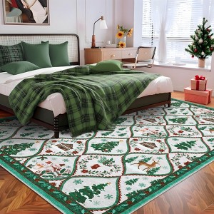 Christmas Rug Washable Rug for Living Room, Santa Reindeer Printed Carpet - 1 of 4