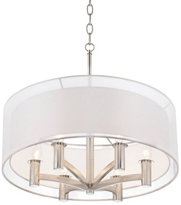 Brushed Nickel Double Drum Shade Pendant Chandelier