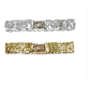 Allegra K Women's Sequins Elastic Interlocking Buckle Waist Belt 50-75cm/19.68-29.52" 2Pcs - 1 of 4