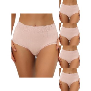 Allegra K Women's High Waist Tummy Control Ribbed Comfortable Lace Trim 5 Packs Briefs - 1 of 4