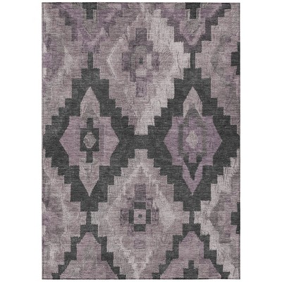 Lavender And Charcoal Aztec Washable Indoor Outdoor Area Rug
