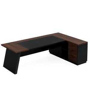 Resenkos Computer Desk, Office Desk, Study Desk,L-Shaped Executive Desk, 78" Office Desk with Drawers and Lateral File Cabinet,Walnut & Black - 1 of 4