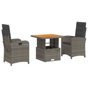 vidaXL Patio Dining Set with Cushions Outdoor Seating 2 Piece Gray Poly Rattan - 31.5" Table Length Without Footrest 2 Items - 1 of 4