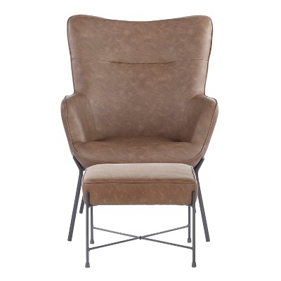 Espresso Faux Leather Industrial Lounge Chair with Metal Legs