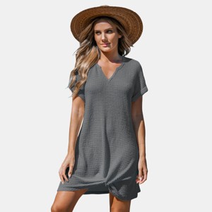 Women's Ivory/Khaki/Green/Blue Notched Neck Short Sleeve Cover-Up Dress - Cupshe - 1 of 4