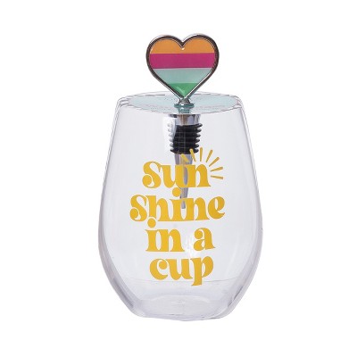 Totalee Gift Sun Shine Glass w/ Stopper Set of 2 Glass Clear 18 oz