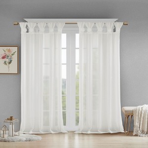 Flower Tab Top Solid Window Panel, Lightweight Faux Linen Semi-Sheer Fabric Light Filtering Curtain For All Decor Styles, Valentine's Day Gifts - 1 of 4