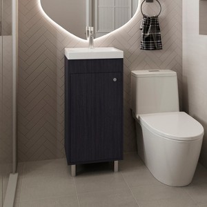 Gulches Freestanding Bathroom Vanity with One Door, Two Shelves, Resin Sink Base Cabinet, Black - 1 of 4