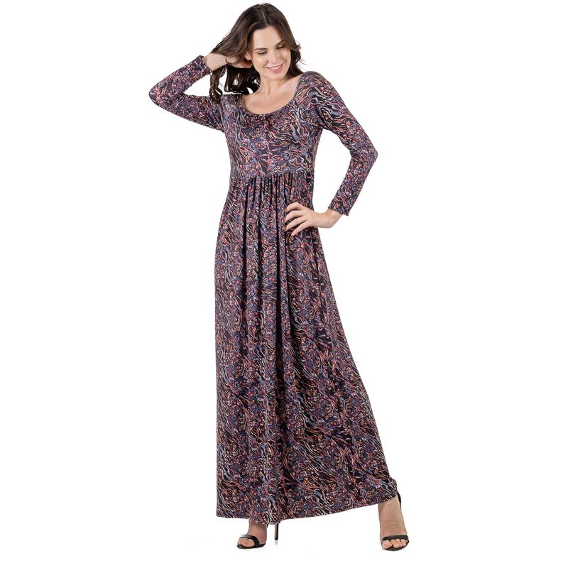 24seven Comfort Apparel Fall Floral Long Sleeve Pleated Maxi Dress, 2 of 5