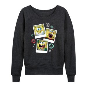 Women's - SpongeBob SquarePants - Christmas Photo Collage Lightweight French Terry Wide Neck Long Sleeve Shirt - 1 of 4