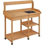 Yaheetech Solid Outdoor Wood Potting Bench Garden Work Bench Station w/Sink Drawer Rack Shelves