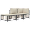vidaXL 3-Piece Patio Lounge Set with Cushions - Anthracite Poly Rattan - Sturdy Steel Frame - Outdoor Terrace and Garden Furniture - 3 of 4