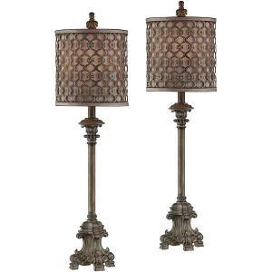 Regency Hill Vichelis 34" Tall Skinny Candlestick Buffet Traditional Vintage End Table Lamps Set of 2 Beige Metal Living Room Bedroom Bedside - 1 of 4