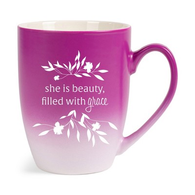 Elanze Designs She Is Beauty Filled With Grace Two Toned Ombre Matte Pink and White 12 ounce Ceramic Stoneware Coffee Cup Mug
