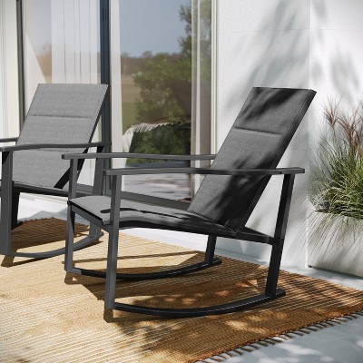 Set of 2 Black Steel Frame Outdoor Rocking Chairs with Flex Comfort Material