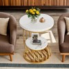 Hommoo Round End Table, 2 Tiers Faux Marble Side Table with Storage Shelf White & Gold - 3 of 4