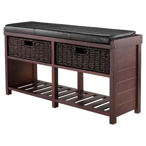 Colin Entryway Storage Bench With Cushion Cappuccino Winsome